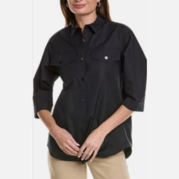 $698 Lafayette 148 New York Women's Navy Blue Button Front Shirt Size XS/S